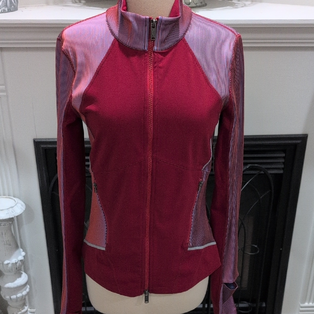 Free People FP Movement Zip Up With Pockets Jacket with Striped Accents Sz Large